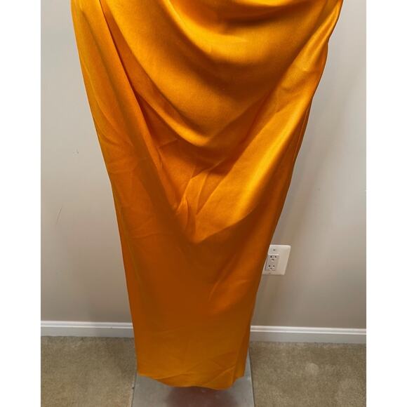 The Sei Asymmetric One Shoulder Drape Orange Mango Silk Maxi Dress Size 0 - Picture 5 of 11